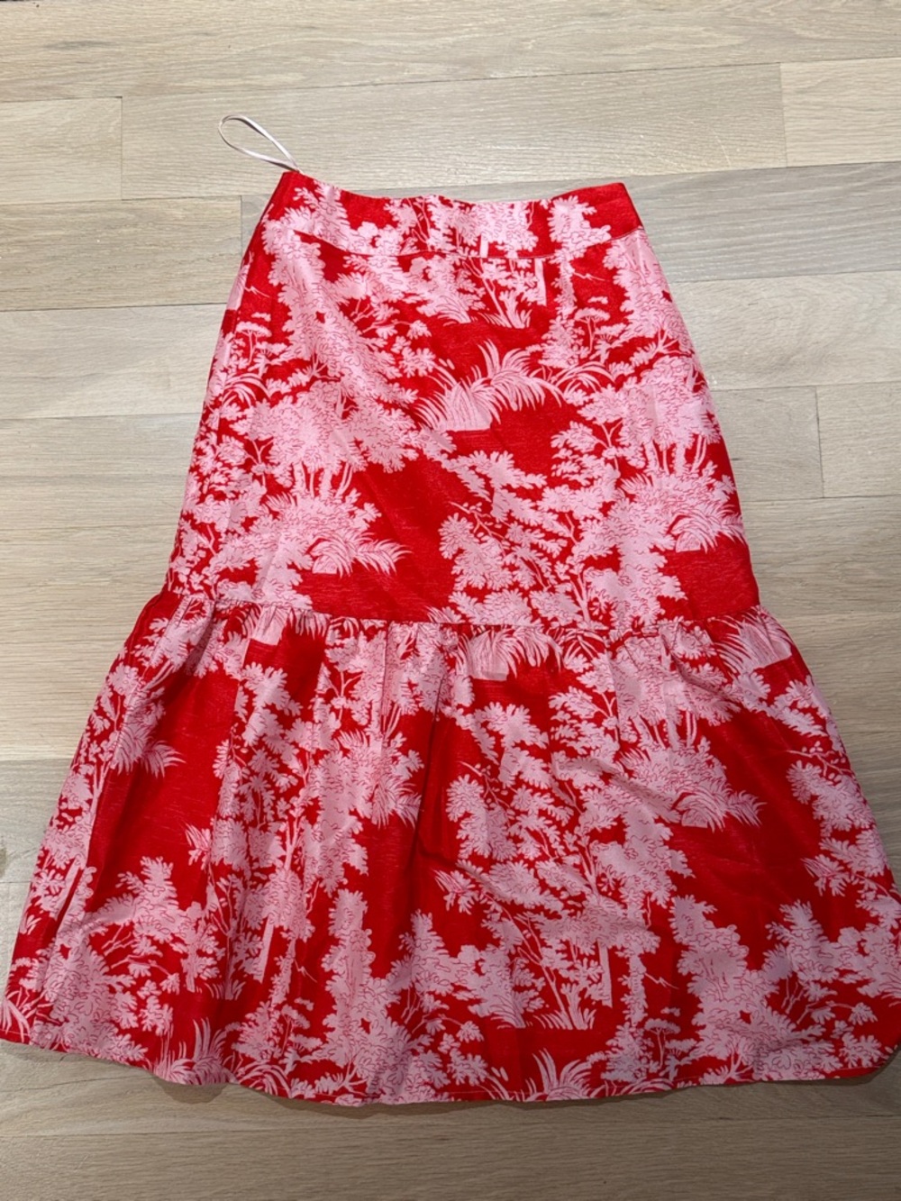 Tuckernuck Red Floral drop waist Midi Skirt